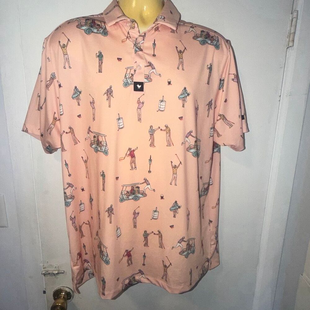 BAD BIRDIE Golfer Print Performance Golf Polo Apricot Orange-2XL